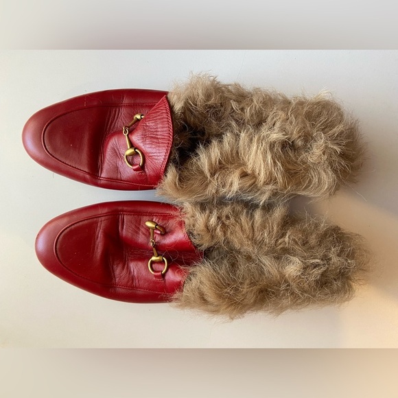 Gucci Princetown Fur-Lined Leather Mules - Red (Size 40 / US 10) - Picture 1 of 9